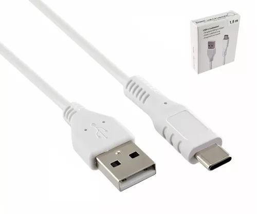 Cavo di ricarica DINIC USB tipo C a A, spina tipo C a A, 5V, 3A, bianco, confezione promozionale DINIC, 1,5 m